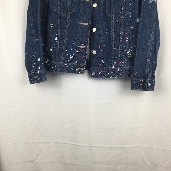 Levis Ex Boyfriend Denim Trucker Jacket Graffiti Print Size XS - Picture 2 of 8